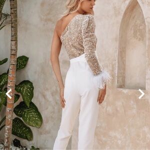 Lavish Alice Sparkling Beige and Cream Jumpsuit XS-S